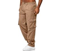Cargo Trousers for Men UK, Heavy Duty Stretchy Pant with Semi Elasticated Band Work Utility & Safety Trousers Multi Pockets Scruffs Workwear Khaki L