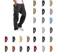 Cargo Trousers for Men UK,Mens Elastic Waist Straight Leg Drawstring Work Trouser Fall Winter Outdoor Hiking Running Climbing Pants Casual Loose Cotton Sweatpant with Multi Pockets Joggers S-3XL