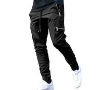 Cargo Trousers for Men UK Sale Clearance,Work Trousers Mens Regular Fit Cuffed Tactical Combat Work Trousers Casual Smart Chinos Elastic Waist Walking Stretch Cargo Pants with Zip Pockets Black