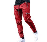 Cargo Trousers for Men UK Sale Clearance,Work Trousers Mens Regular Fit Cuffed Tactical Combat Work Trousers Casual Smart Chinos Elastic Waist Walking Stretch Cargo Pants with Zip Pockets Red