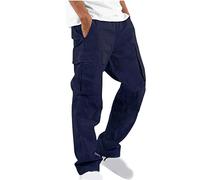 Cargo Trousers for Men UK Solid Casual Multiple Pockets Outdoor Straight Type Fitness Drawstring Lightweight Cargo Pants Mens Work Combat Trousers Navy