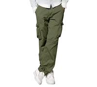 Cargo Trousers for Men UK, Triple Stitched Reinforced Seams Pants Stretchy Casual Trousers Solid Color Outdoor Workwear with Zip Pockets Army Green M