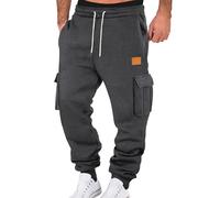 Cargo Trousers for Men UK with Multi Pocket Elasticated Waist Tracksuit Bottoms Men Cuffed Legs Lounge Pant with Drawstring Plus Size Jogger with Label Gym Sport Mens Trouser Grey