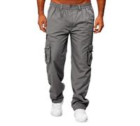 Cargo Trousers for Men UK Zip Pocket Elasticated Waist Combat Work Pants with Multipockets Cargo Mens Jogging Bottoms Lightweight Walking Hiking Trousers Mens Joggers Sweatpants