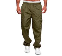 Cargo Trousers for Men UK Zip Pocket Elasticated Waist Combat Work Pants with Multipockets Cargo Mens Jogging Bottoms Lightweight Walking Hiking Trousers Mens Joggers Sweatpants
