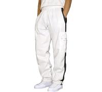Cargo Trousers for Mens UK Baggy - Lightweight Tracksuit Bottoms Joggers Sweatpants Stretch Work Trousers with Large Pocket Straight-Fit Flat-Front Drawstring Trousers Loose Fit Combat Trousers White