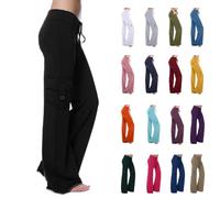Cargo Trousers for Women Solid Color Casual Work Bottoms Elasticated Waist Flared Trousers with Multi Pockets Ladies Gym Running Yoga Pants Outdoor Hiking Walking Combat Activewear XS-4XL