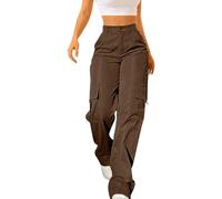 Cargo Trousers for Women UK Work Tall Long Pants with Multi-Pocket Loose Fit Straight Leg Pants Solid Color Versatile Bottoms Walking Climbing Outwear for Daily Leisure Activities