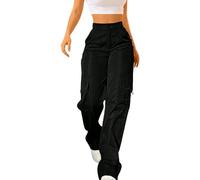 Cargo Trousers for Women UK Work Tall Long Pants with Multi-Pocket Loose Fit Straight Leg Pants Solid Color Versatile Bottoms Walking Climbing Outwear for Daily Leisure Activities