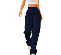 Cargo Trousers for Women UK Work Tall Long Pants with Multi-Pocket Loose Fit Straight Leg Pants Solid Color Versatile Bottoms Walking Climbing Outwear for Daily Leisure Activities