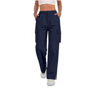 Cargo Trousers for Women UK Work Trousers Summer Solid Color Stretch Belt Button Trouser Straight Wide Leg Side Slit Lounge Pants Holiday Beach Baggy Palazzo Pants with Pockets Bottoms Ladies S-XXL