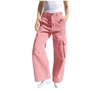 Cargo Trousers Girls 4-15Y Elastic Waistband Wide Leg Trousers Plain Leisure Outdoor Pants Trekking Sports Games Parachute Joggers Athletic Sweatpants Y2K Hip Hop Streetwear Pink 6 Years