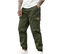Cargo Trousers Men Elasticated Cuffed Work Trousers Solid Color Breathable Sweatpants Regular Fit Cargo Pants with Pockets Joggers Outdoor Work Jogging Pants with Drawstring Blackish Green