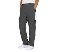 Cargo Trousers Men's Baggy Casual Trousers Long Work Trousers Cotton Breathable Sports Trousers Wide Training Trousers Waterproof Sweatpants Men with Pockets Elastic Waist Jogging Bottoms, dark grey