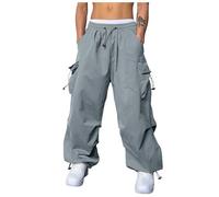 Cargo Trousers Men's Baggy Casual Trousers Y2K Wide Leg Sweatpants Parachute Trousers Elastic Waist Streetwear Leisure Sweatpants Hip Hop Jogging Bottoms with Pockets Waterproof Trekking Trousers