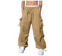 Cargo Trousers Men's Baggy Parachute Trousers Y2K Track Pants Stylish Long Sports Trousers Harajuku High Waist Cargo Trousers Side Pockets Long Jogging Bottoms Elastic Waist Outdoor Trousers with