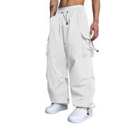 Cargo Trousers Men's Baggy Y2K Teenager Boys Parachute Trousers Casual High Waist Straight Bootcut Parachute Pants 90s Sports Casual Trousers Vintage Wide Leg Streetwear Hip Hop Trousers, B White, XXL