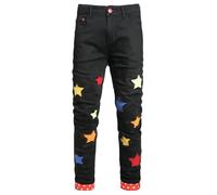 Cargo Trousers Men's Jeans Stretch Fashionable Colour Contrast Jeans Trousers Printed Patchwork Straight Leg Men's Trousers Stretch Outdoor Midi Waist Elastic Casual Trousers Colourful Relaxation