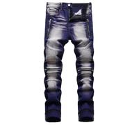 Cargo Trousers Men's Jeans Stretch Fashionable Colour Contrast Jeans Trousers Printed Patchwork Straight Leg Men's Trousers Stretch Outdoor Midi Waist Elastic Casual Trousers Colourful Relaxation