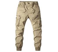 Cargo Trousers Mens Jogger Sweatpants Slim Fit Plain Tracksuit Jogging Bottoms Elastic Cuffed Activewear Trousers Multi-Pocket Cotton Combat Casual Ripstop Work Utility Trousers Khaki