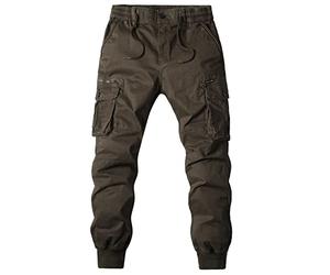 Cargo Trousers Mens Jogger Sweatpants Slim Fit Plain Tracksuit Jogging Bottoms Elastic Cuffed Activewear Trousers Multi-Pocket Cotton Combat Casual Ripstop Work Utility Trousers Coffee