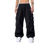 Cargo Trousers Men's Y2k Hip Hop Trousers Parachute Trousers Men's Baggy Jogging Bottoms Elastic Waist Trousers Streetwear Parachute Pants Men's 90s Aesthetic Vintage Casual Trousers with Pockets,