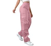 Cargo Trousers Women Green, Women's Cargo Trousers Elastic Waist Work Cotton Stretch Parachute Pants for Hiking Walking Gym Combat Streetwear Pink Ladies Cargo Pants Size 16 L