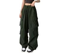 Cargo Trousers Women Green, Women's Cargo Trousers Hiking Walking Work Lightweight Combat Cotton Parachute Pants Wide Leg Elasticated Waist Khaki Green Ladies Cargo Pants Size 16 L