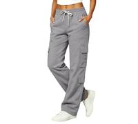 Cargo Trousers Women High Waist Cargo Pants for Women UK Work Trousers | ladies Combat Trousers With Multiple Pockets Solid Color Drawstring Baggy Lightweight Wide Leg Trousers Casual Hiking joggers