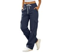 Cargo Trousers Women High Waisted Baggy Hiking Joggers Straight Wide Leg Combat Work Trousers Lightweight Parachute Training Pants with Multi Pockets Casual Drawstring Tracksuit Bottoms