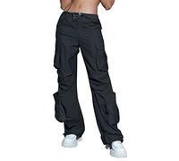 Cargo Trousers Women High Waisted Trouser for Women UK with Multiple Pockets Jogging Solid Colorwomen'S Clothing Cargo Pants Drawstring Baggy Wide Leg Ladies Trousers Navy