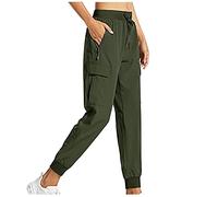 Cargo Trousers Women New Ladies Drawstring Elastic High Waist Combat Stretch Casual Trousers Womens Slim Fit Sport Jogger Hiking Walking Pants Work Bottoms Quick-dry Sweatpants sale clearance