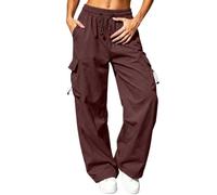 Cargo Trousers Women Stretch Cargo Pants Combat Trousers Jogging Bottoms | High Waist Drawstring Wide Leg pants, with Multi Pockets, Solid Color Sweatpants, Casual Y2K Ladies Joggers, for Outdoor