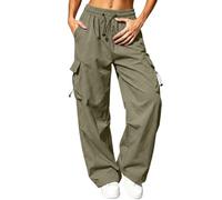 Cargo Trousers Women Stretch Cargo Pants Combat Trousers Jogging Bottoms | High Waist Drawstring Wide Leg pants, with Multi Pockets, Solid Color Sweatpants, Casual Y2K Ladies Joggers, for Outdoor