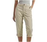 Cargo Trousers Women UK, Ladies Three Quarter Length Cargo Capri Pants with Pockets Summer Back Half Elasticated Waist Cropped Trousers for Outdoor Hiking Walking Work Khaki