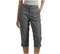 Cargo Trousers Women UK, Ladies Three Quarter Length Cargo Capri Pants with Pockets Summer Back Half Elasticated Waist Cropped Trousers for Outdoor Hiking Walking Work Dark Gray
