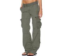 Cargo Trousers Women UK Loose Cargo Pants with Pockets Baggy High Waist Y2K Straight Casual Wide Leg Parachute Pants 90s Fashion Aesthetic Jogger Bottoms Drawstring Hippie Punk Trousers Ladies Gray