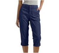 Cargo Trousers Women UK Sale Clearance, Ladies Three Quarter Length Cargo Capri Pants with Pockets Summer Back Half Elasticated Waist Cropped Trousers for Outdoor Hiking Walking Work Navy