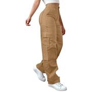 Cargo Trousers Women UK, Women's Cargo Trousers Elastic Waist Work Cotton Stretch Parachute Pants for Hiking Walking Gym Combat Streetwear Khaki Ladies Cargo Pants high Elastic 4XL