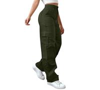 Cargo Trousers Women Work Combat Wide Leg Trousers Straight Baggy Pants Y2K | Womens Trousers Joggers Casual Parachute Pants with Pockets Drawstring Lightweight Elasticated Waist Fitness Walking Hiking