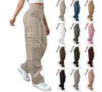 Cargo Trousers Women Work, Women's Cargo Trousers Elastic Waist Work Cotton Stretch Parachute Pants for Hiking Walking Gym Combat Streetwear Beige Ladies Cargo Pants with Pockets XXL