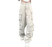 Cargo Trousers Women's Baggy Parachute Pants Hip-Hop Long Trousers Chino Trousers with Multi Pockets High Waist Stretch Jogging Bottoms Streetwear Y2k Trousers Parachute Trousers Stretch Cargo