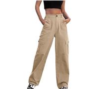 Cargo Trousers Womens Hiking Walking Combat Pants High Waist Casual Bottoms Outdoor Work Streetwear Tracksuit Activewear Ladies UK Size 8-16 Khaki