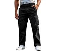 Cargo Work Pants for Men UK Walking Hiking Tactical Trousers Lightweight Combat Camping Travel Pants with Pockets Safety Pant Adult Plain Triple Stitched Stress Seams Traveling Work Black