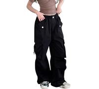 Cargo Work Trousers for Kids Girls Straight Leg Combat Trousers Pants Elasticated Waist Drawstring Workout Jogger Sweatpants Girls Jogging Bottoms Oversized Kids Joggers Lounge Pants Black