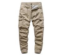 Cargo Work Trousers Men Regular Fit, Men's Cargo Work Pants Solid Color Drawstring Business Trousers European Loose Fit Comfortable Casual Wear