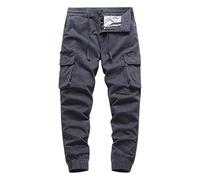 Cargo Work Trousers Men Regular Fit, Men's Cargo Work Pants Solid Color Drawstring Business Trousers European Loose Fit Comfortable Casual Wear