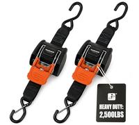 CargoBuckle G3 2-Inch Retractable Ratchet Tie-Down System - Heavy Duty Straps with Dual S-Hooks, 2,500 lbs Break Strength, 2-Pack