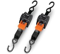 CargoBuckle Mini G3 Retractable Ratchet Straps with Dual S-Hooks, 1400 lbs Break Strength, 1-Inch Width X 6 ft Reach, Auto Ratchet Straps for Trailers, Toy Haulers, ATVs, and Motorcycles - 2 Pack