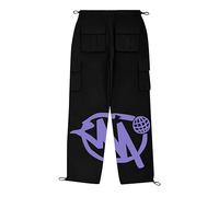 Cargohos Men's Cargo Pants Retro Cargo Trousers Hip Hop Trousers for Men Alcatraz Print Crotch with Multiple Pockets and Waistband Y2K Hip Hop Trousers, purple, S
